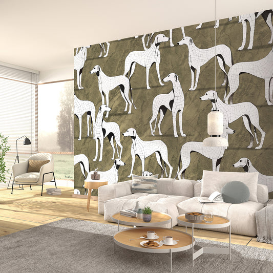 VEER DECOR Greyhound Manor Gold Wall Mural Animals, Transitional Gold  Wallpaper - 8412-VRAED-AY
