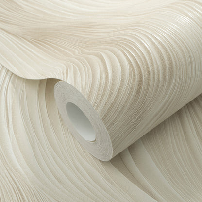 Cream textured wallpaper roll with flowing, raised wave pattern.