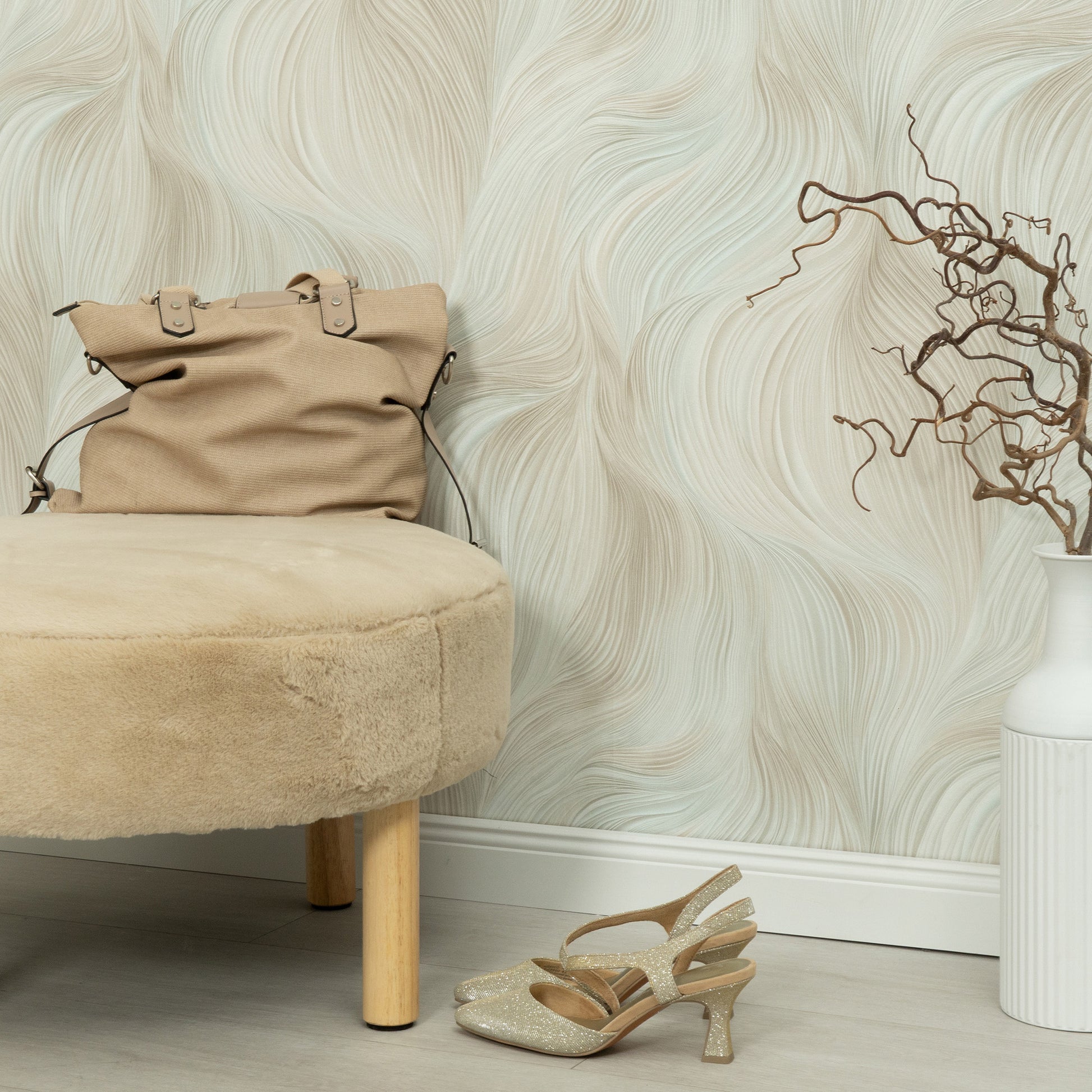 Teal wallpaper with a subtle wave pattern; pattern 8413-VRFW-AA3.