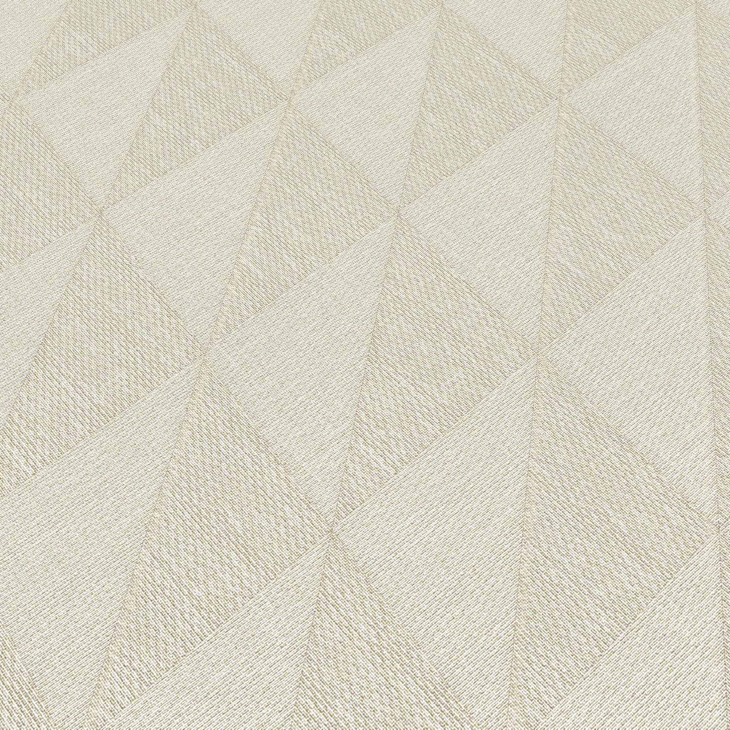 Cream textured fabric with geometric triangular facets; quilted look for upholstery or cushions.