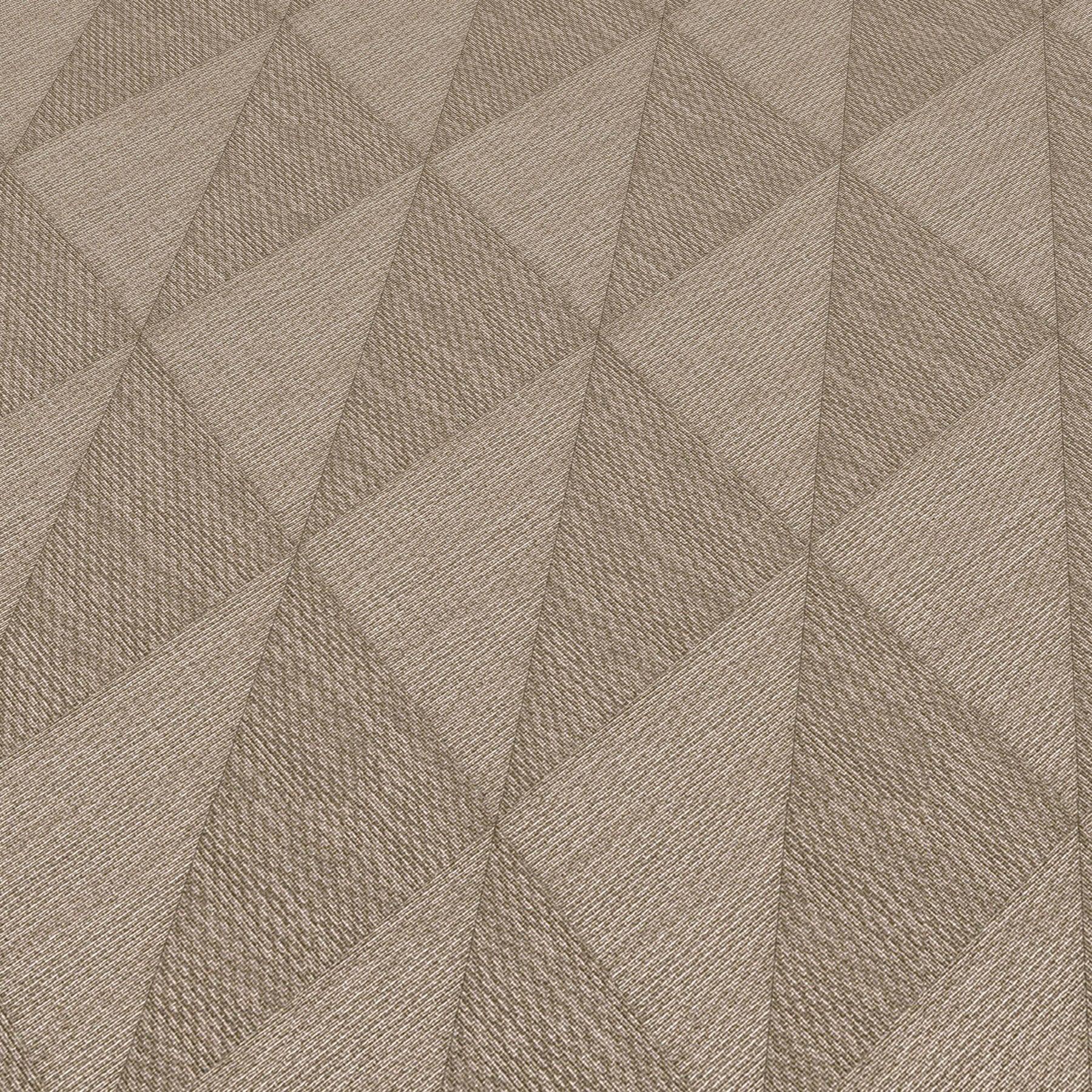 Beige textured wallpaper with a geometric diamond pattern in brown tones.