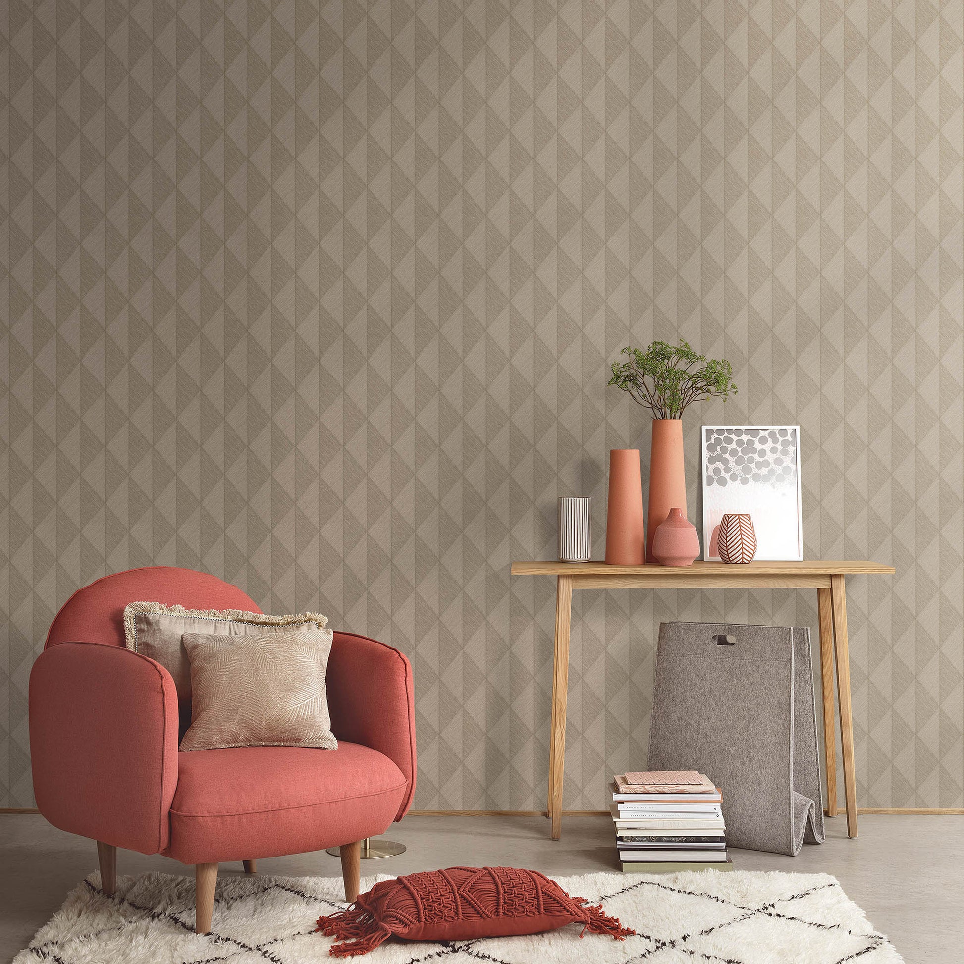 Brown woven diamond wallpaper pattern.