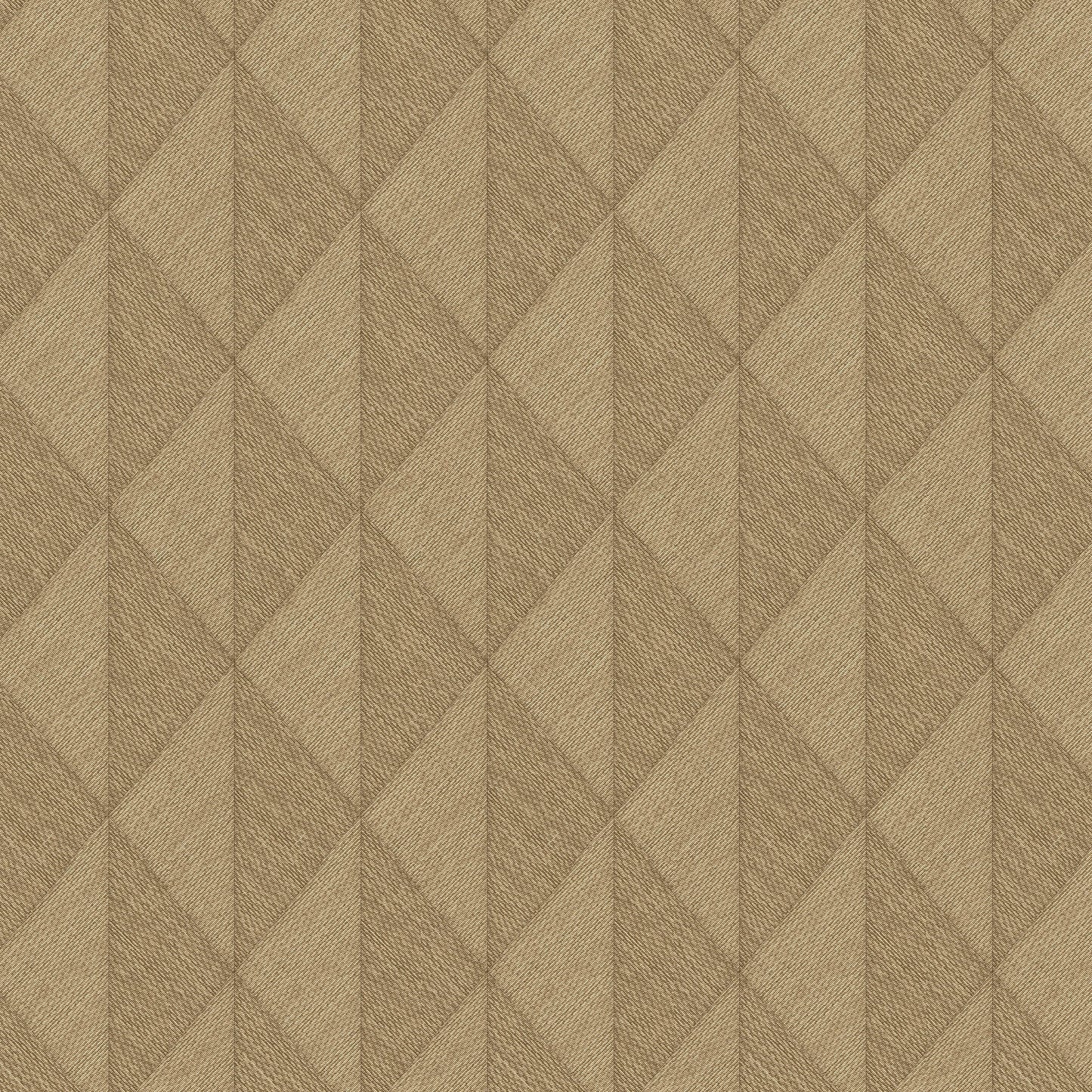 Beige quilted fabric with a repeating diamond and triangle pattern and subtle texture.