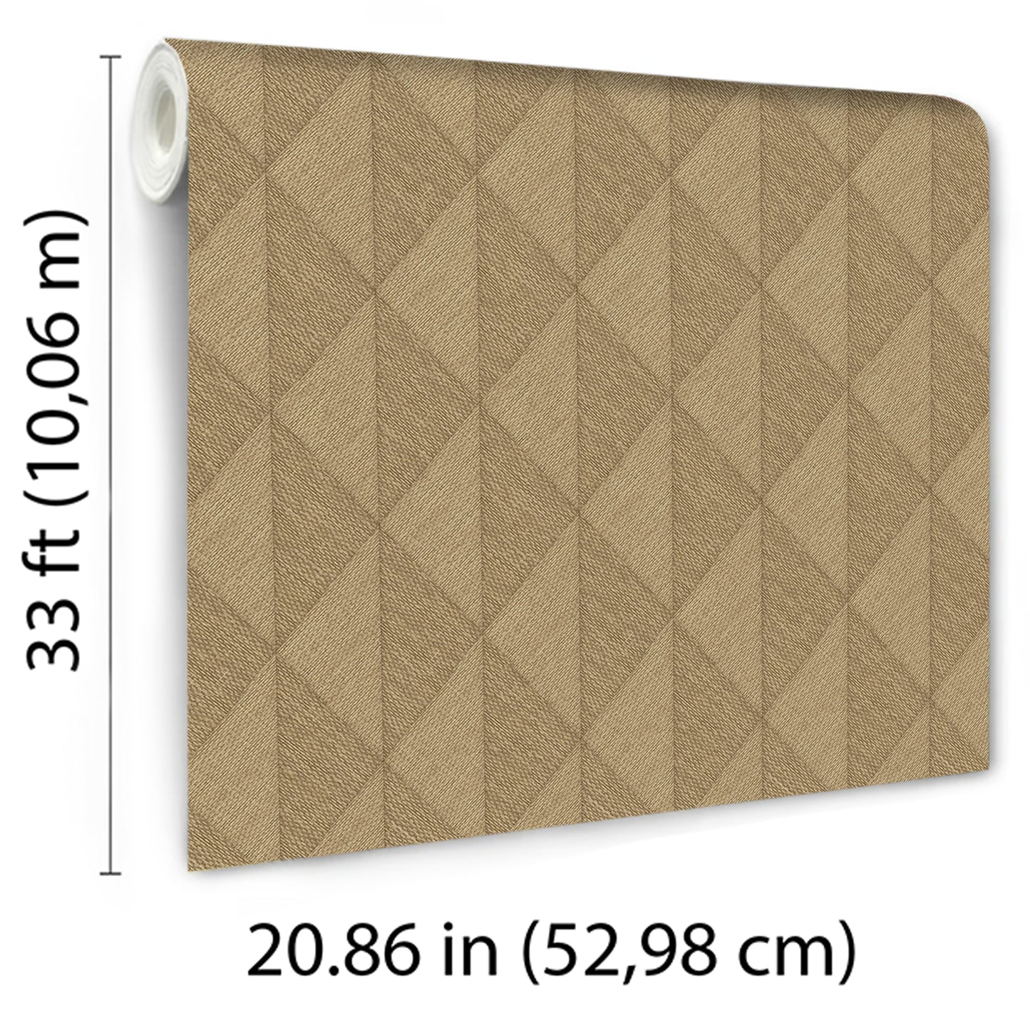 Yellow woven diamond-pattern wallpaper roll with textured surface, 33 ft long by 20.9 in wide.