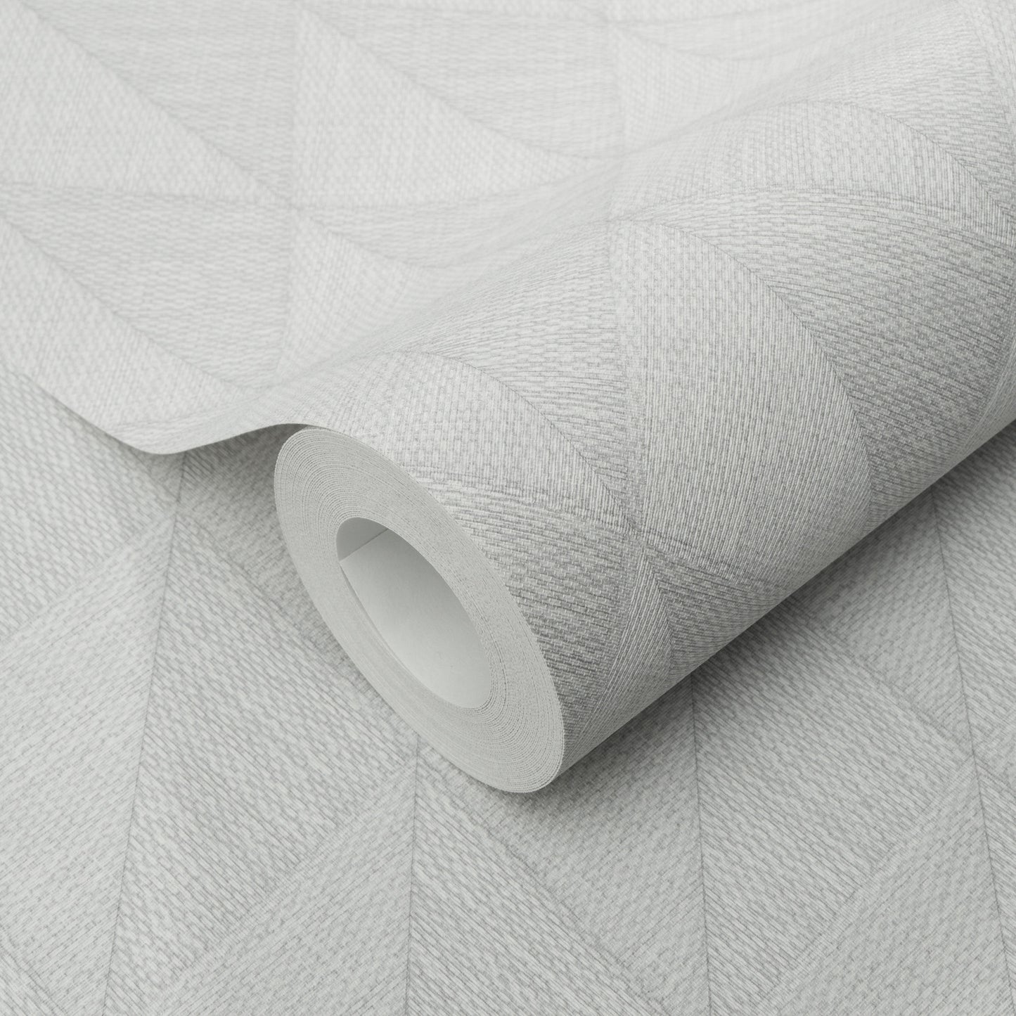 Light gray textured wallpaper featuring a subtle geometric diamond pattern, rolled on a white core.