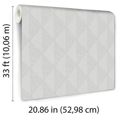 Light gray diamond-pattern wallpaper roll with subtle texture; vinyl, 33 ft long, 20.86 in wide.