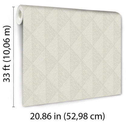 Taupe woven diamond wallpaper roll with subtle textured finish; rolled at left, 52.98 cm wide, decorative wall covering.