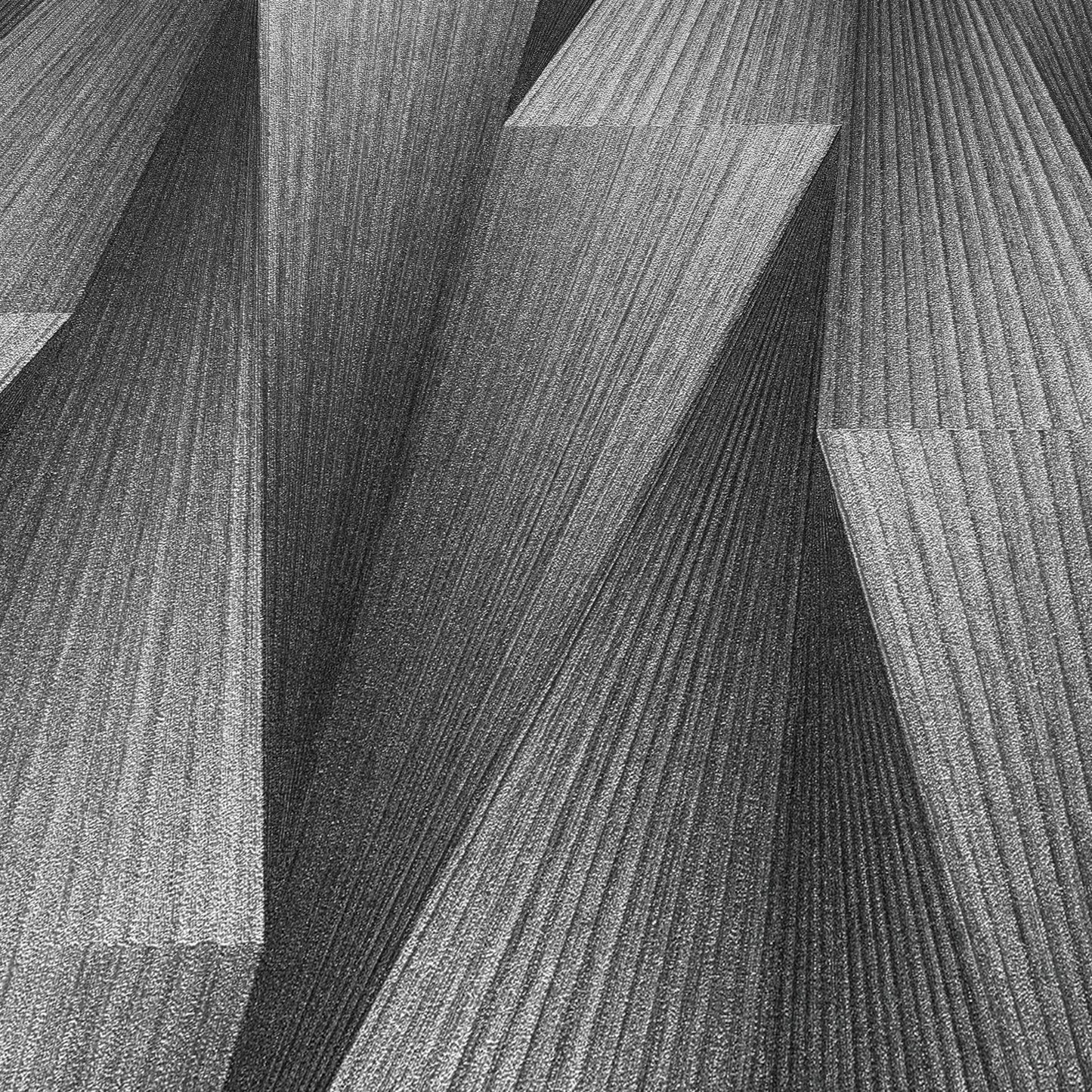 Silver-gray geometric wallpaper with ribbed, angular facets for a modern decor