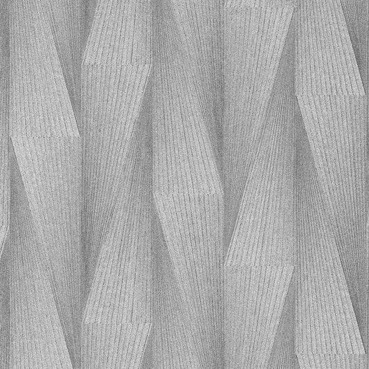 Gray ribbed geometric panel pattern with folded origami-style angular shapes and diagonal pleats.