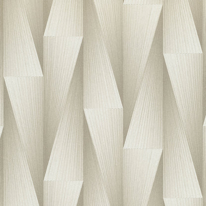 Taupe wallpaper with geometric, origami-inspired pleated pattern and a subtle 3D texture.