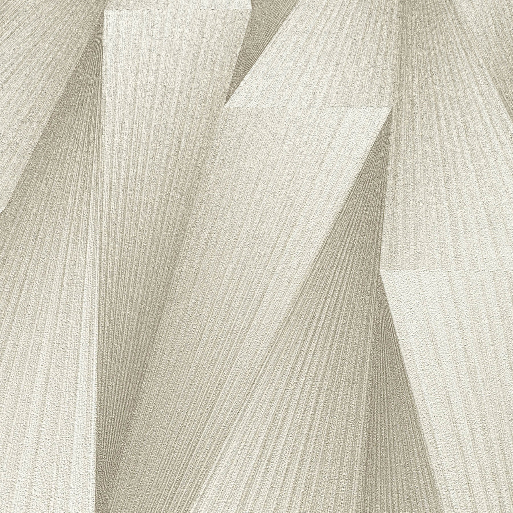 Taupe wallpaper with a subtle ribbed texture and abstract panel pattern in neutral tones.