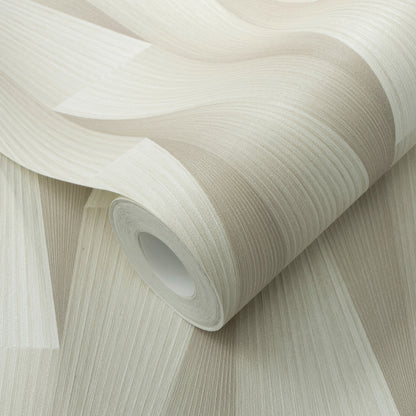 Taupe linen-textured wallpaper roll with subtle vertical ribbing for wall decoration.