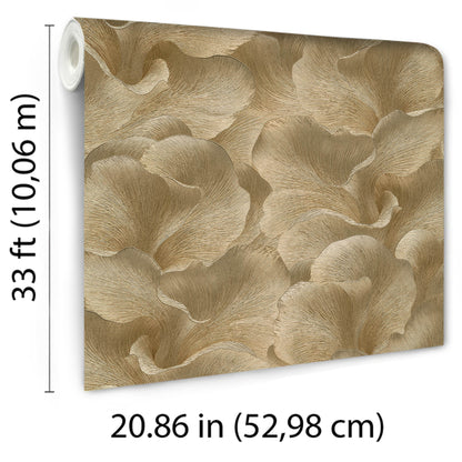 Beige and gold abstract floral pattern on stretched canvas wall art; textured, modern decorative piece.