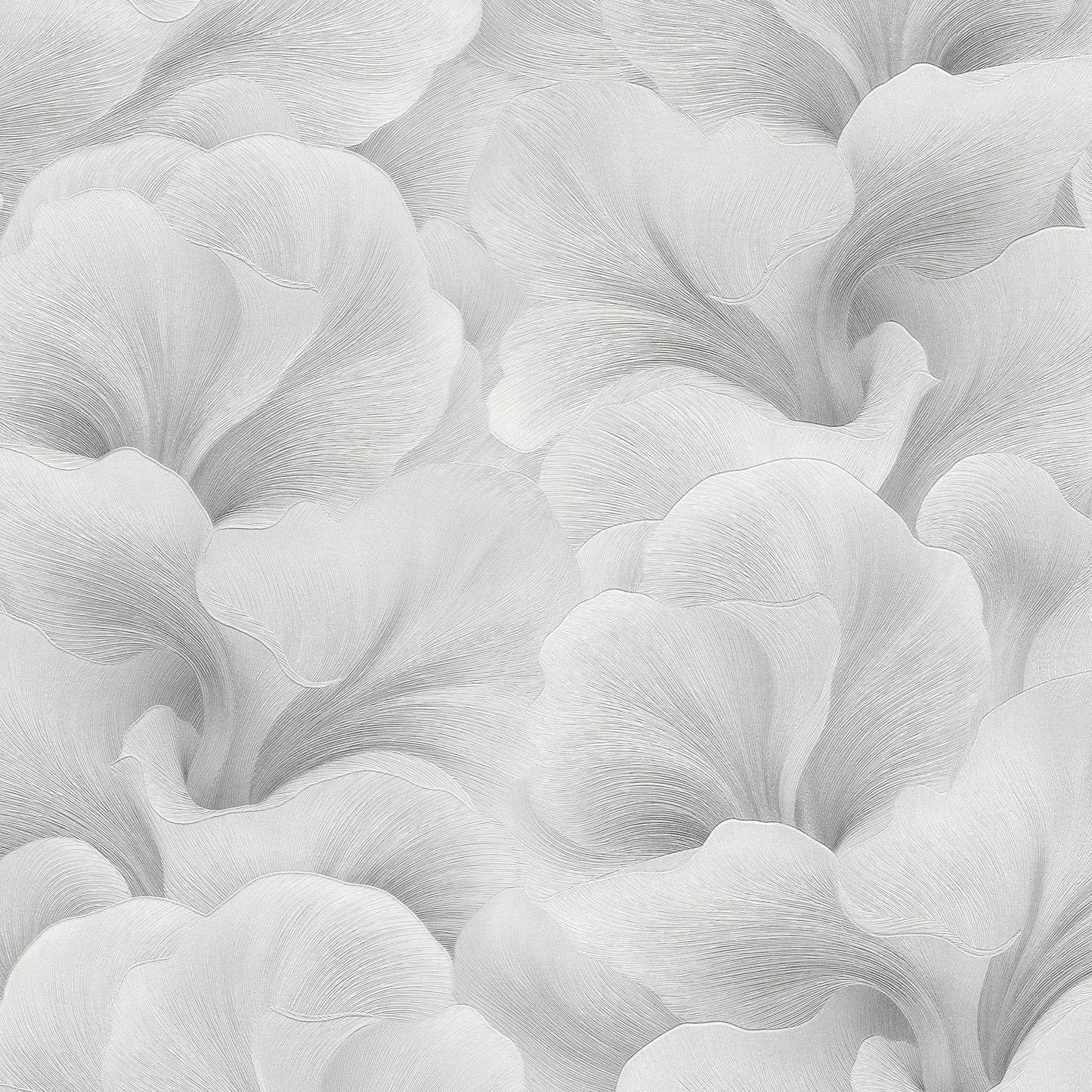Soft pale gray petal pattern, seamless floral wallpaper texture, decorative backdrop.