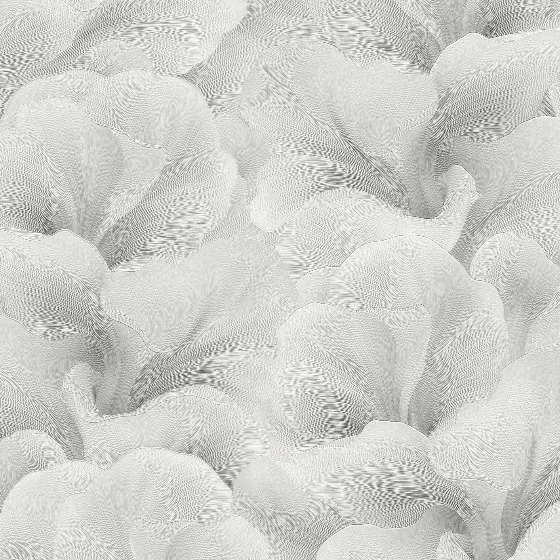 Soft pale gray petal pattern, seamless floral wallpaper texture, decorative backdrop.