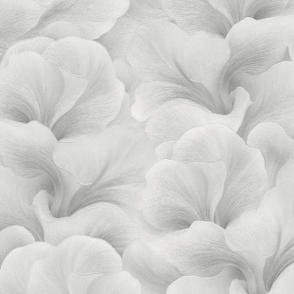 Soft pale gray petal pattern, seamless floral wallpaper texture, decorative backdrop.
