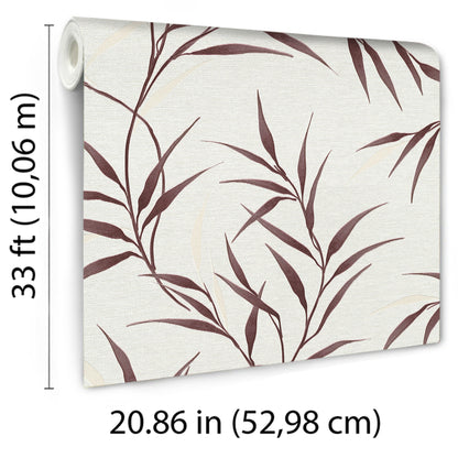 Rolled wallpaper panel: 33 ft long, 20.86 in wide, red leaf pattern wallpaper.