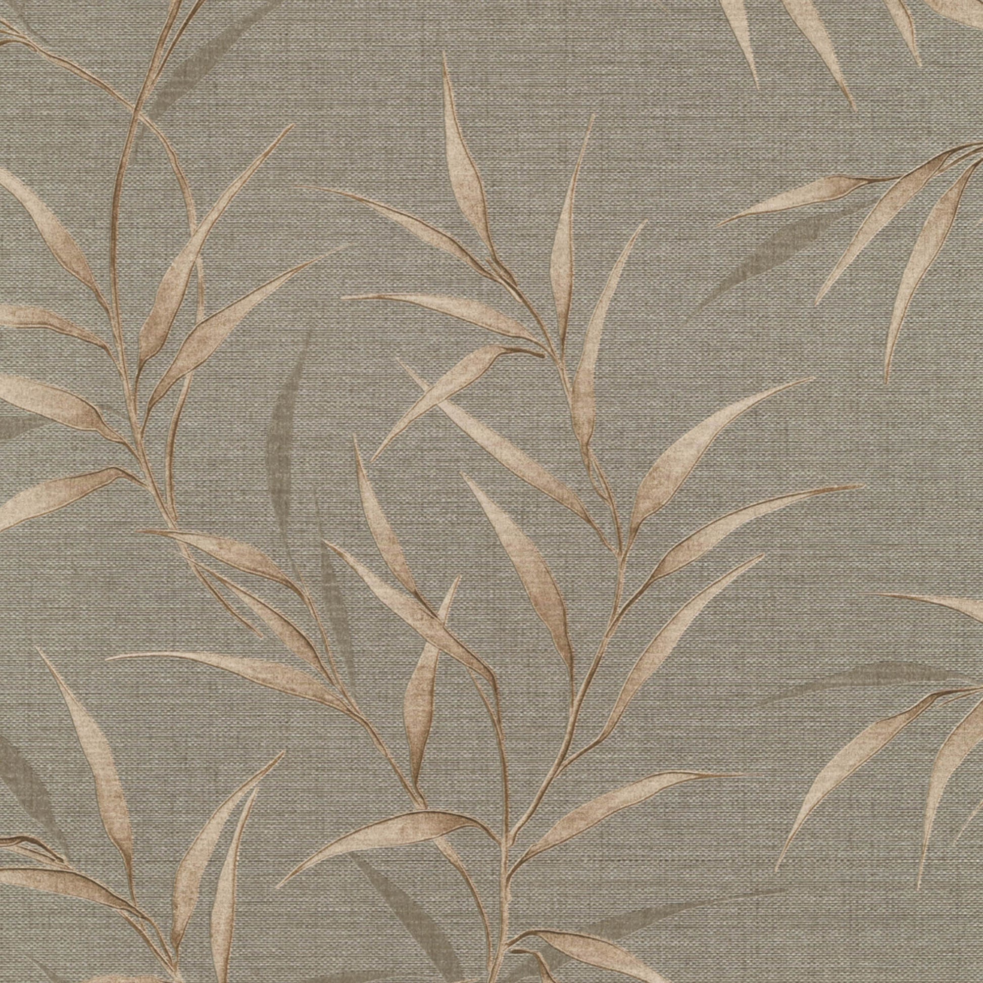 Brown wallpaper with bamboo-like leaves and slender branches.