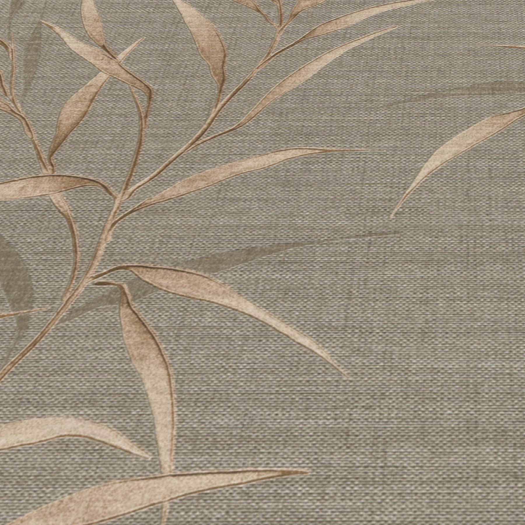 Brown wallpaper with Yamato Leaves botanical pattern; nature-inspired transitional design.