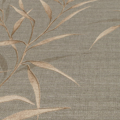 Brown wallpaper with Yamato Leaves botanical pattern; nature-inspired transitional design.