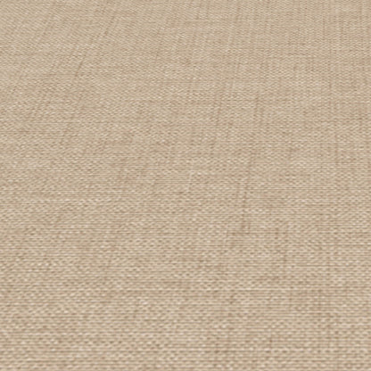 Beige burlap-style woven fabric close-up with rustic natural fiber texture.