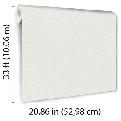 White jute-textured wallpaper roll with rolled edge, 33 ft long x 20.86 in wide (52.98 cm).