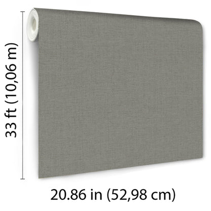 Grey linen-textured fabric wall panel, rolled left edge, rectangular decorative and acoustic panel for walls.