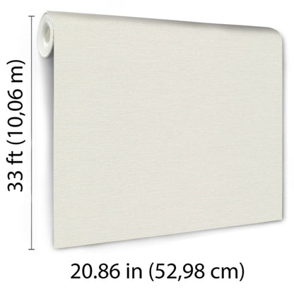 Off-white jute-textured wallpaper roll on a rectangular wall panel, 33 ft long by 20.86 in wide.