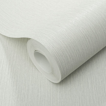 Roll of gray textured wallpaper with a fine linear pattern; close-up view.