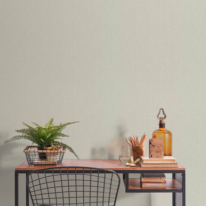 Tan wallpaper with an abstract traditional pattern and a soft loom stria texture.