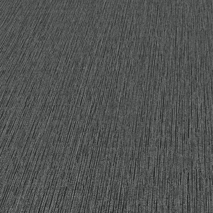 Grey textured carpet with narrow vertical stripes & loop pile for commercial office flooring.