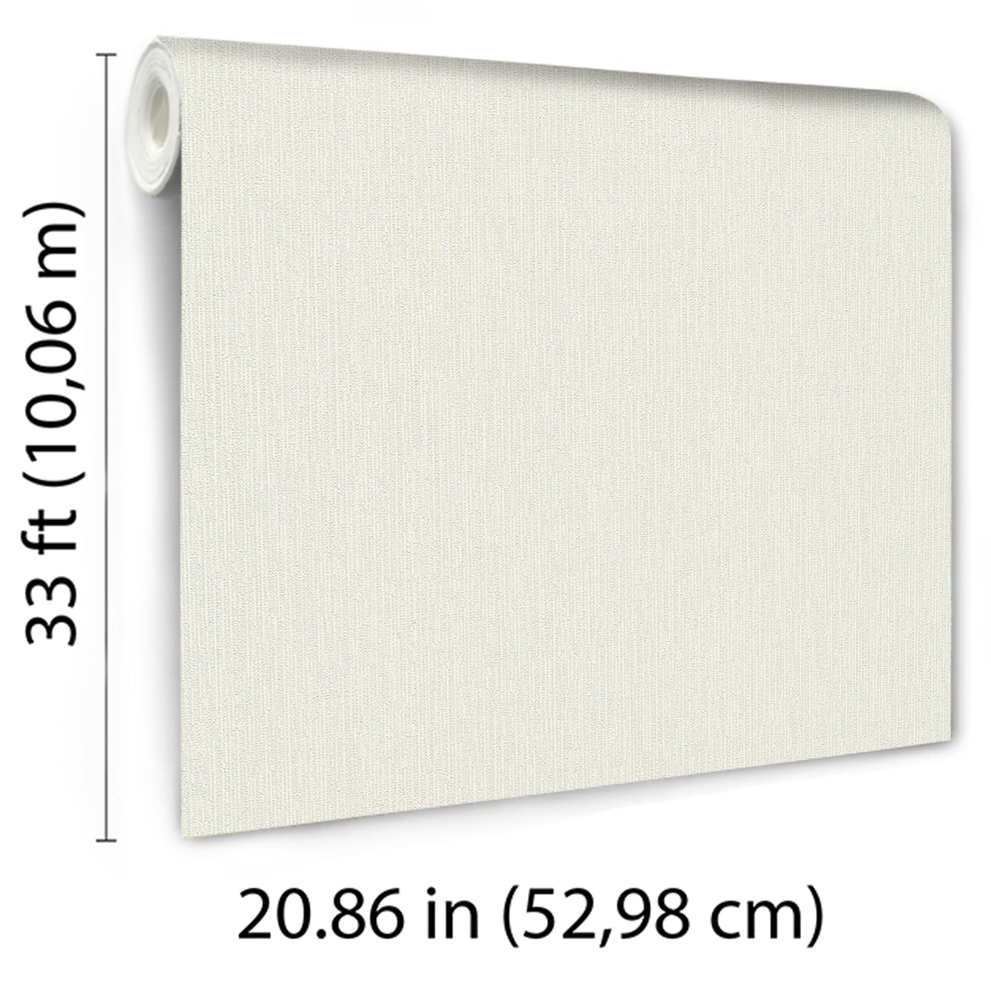 Beige cream textured wallpaper roll with fabric weave, wall-ready, 20.86 in wide by 33 ft long.
