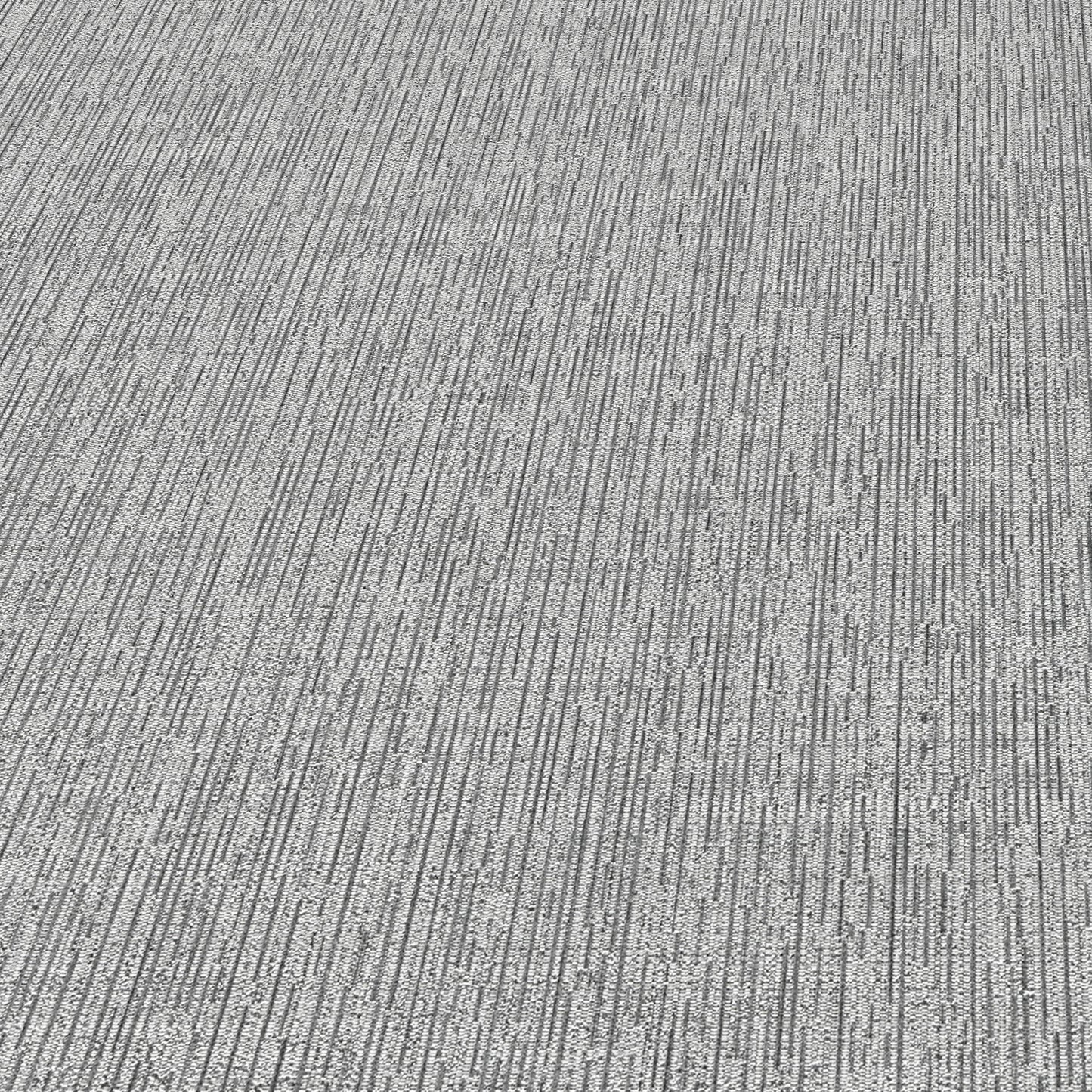 Gray-silver wallpaper with a subtle linear stria texture and abstract traditional pattern.