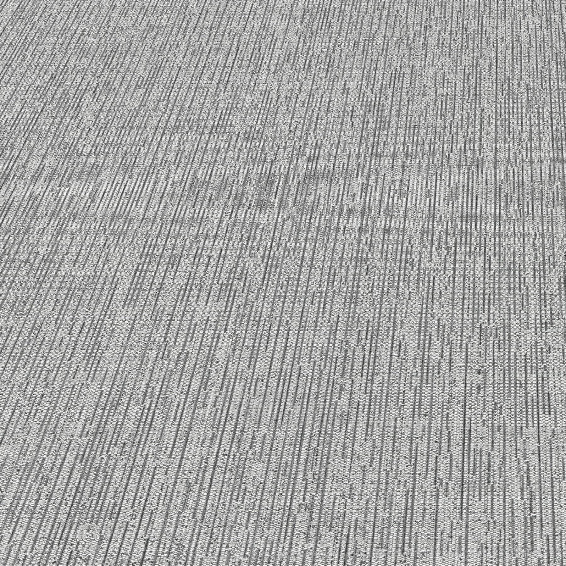 Gray-silver wallpaper with a subtle linear stria texture and abstract traditional pattern.