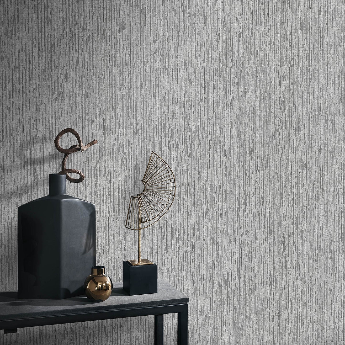 Abstract traditional silver wallpaper with a subtle metallic texture.