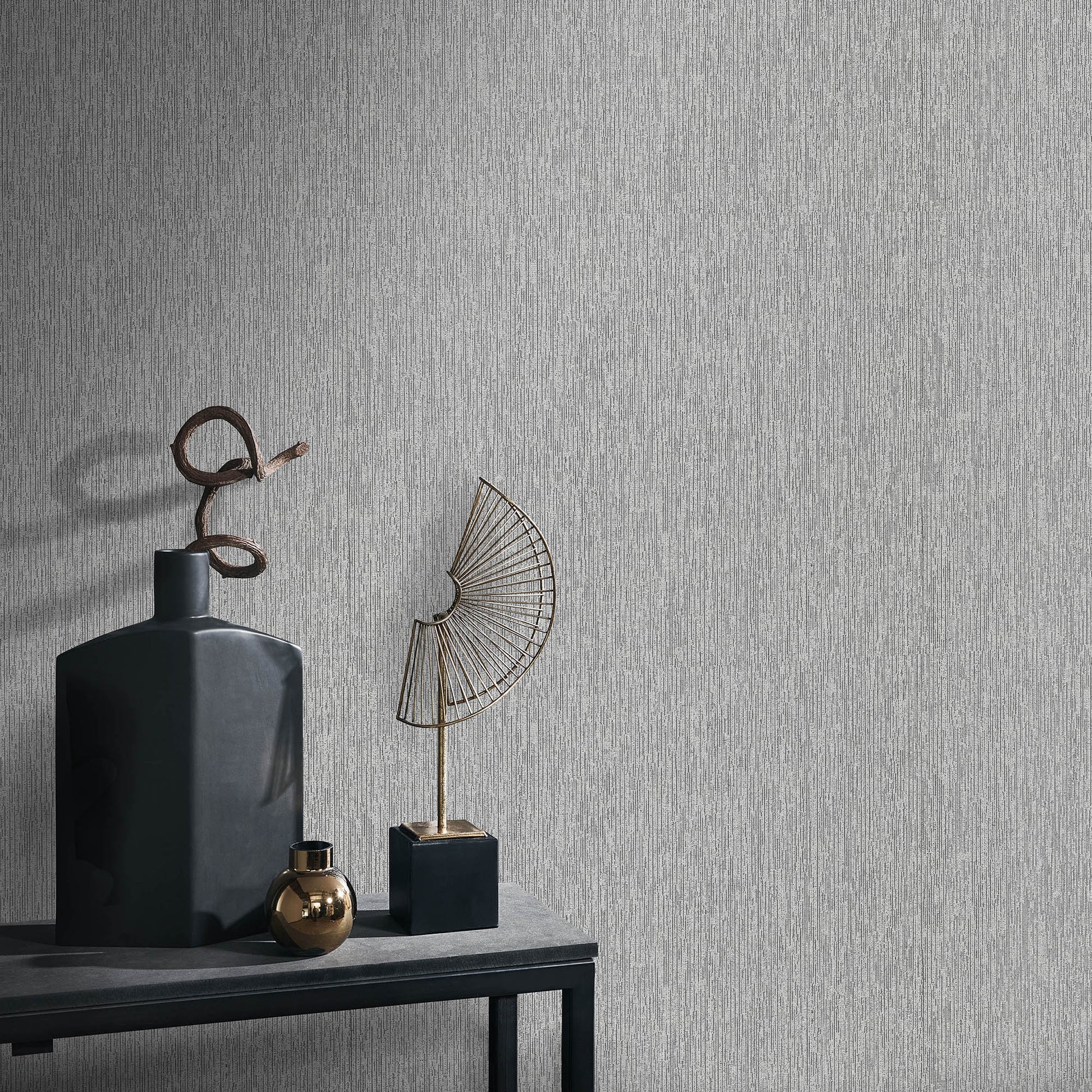 Abstract traditional silver wallpaper with a subtle metallic texture.