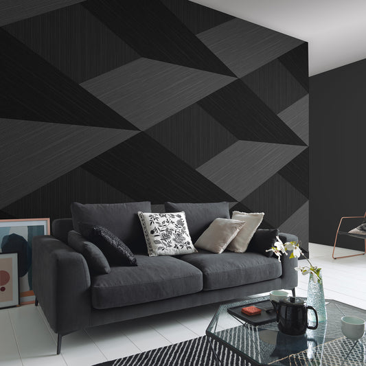 VEER DECOR Shadow Grid Black Wall Mural Geometric Transitional Black  Wallpaper - 8413-VRFW-AK