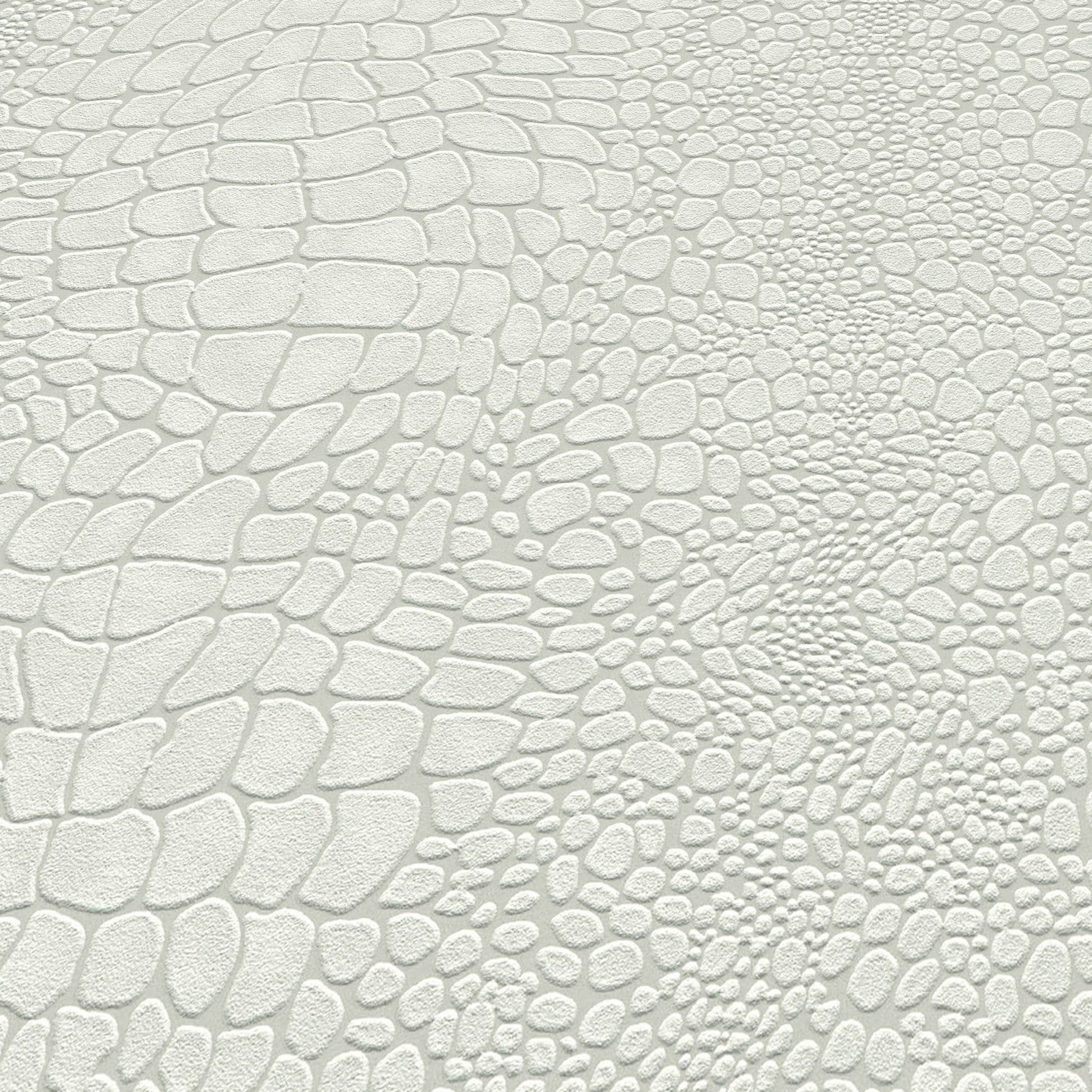 Cream embossed faux leather with crocodile-skin pattern of irregular rounded scales, smooth matte finish.