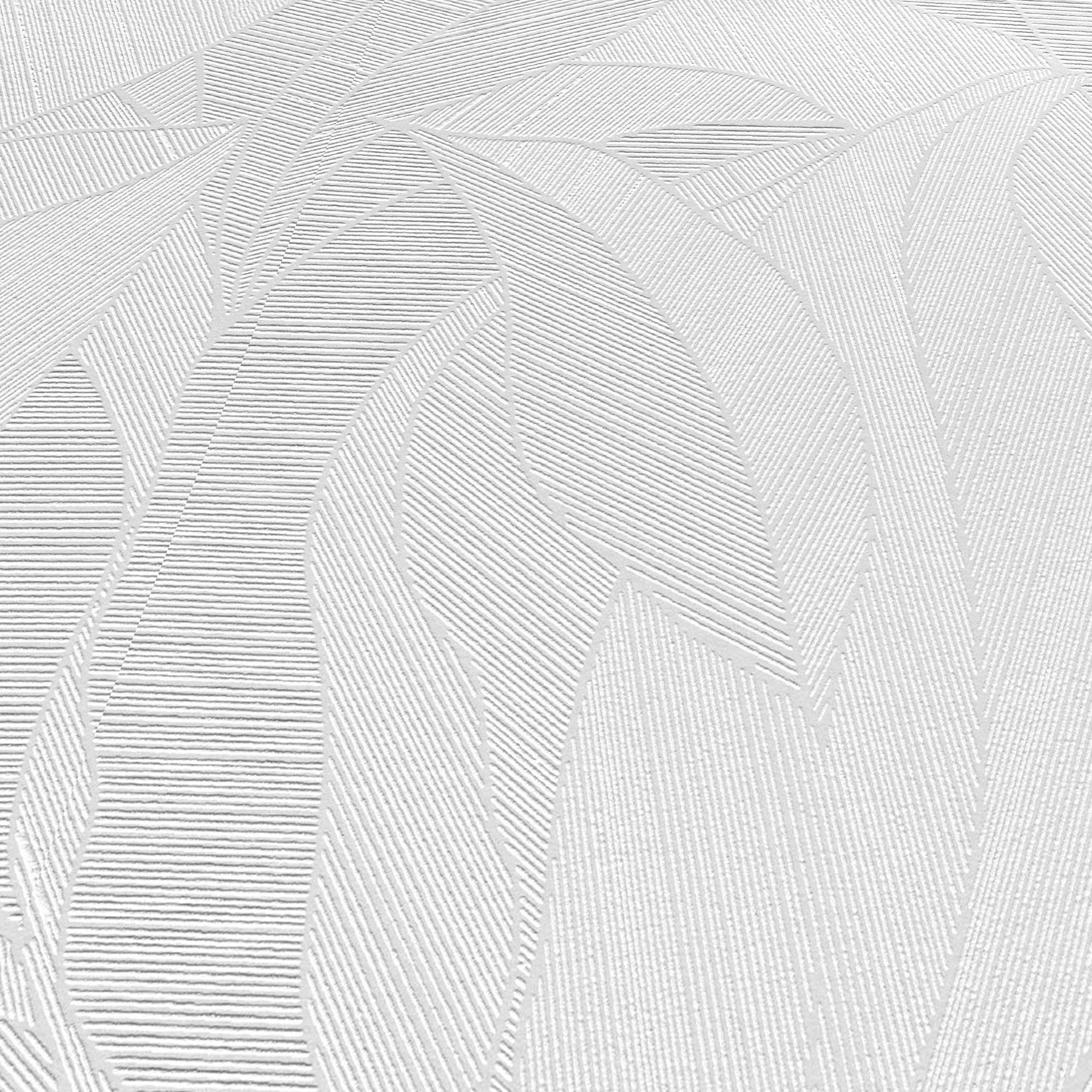 Light gray embossed wallpaper with abstract leaf pattern and fine linear texture.