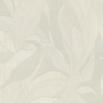 Creamy beige wallpaper with abstract leaf motif and fine linear textures.