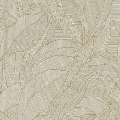 Brown botanical leaf wallpaper with leaf shapes and subtle textured lines for walls or decor.