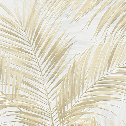 Beige palm frond pattern on a pale background; tropical wallpaper.