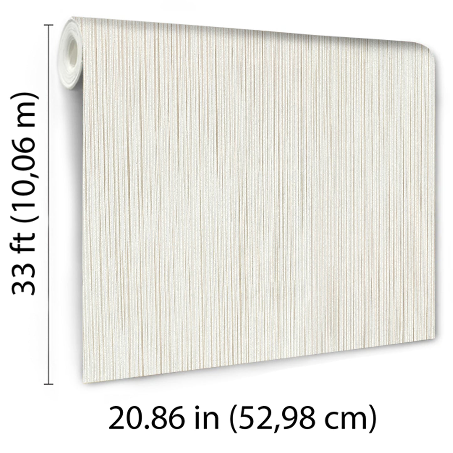 Off-white textured wallpaper with subtle vertical wood-grain lines; vinyl wallcovering in roll form, 20.86 in wide.