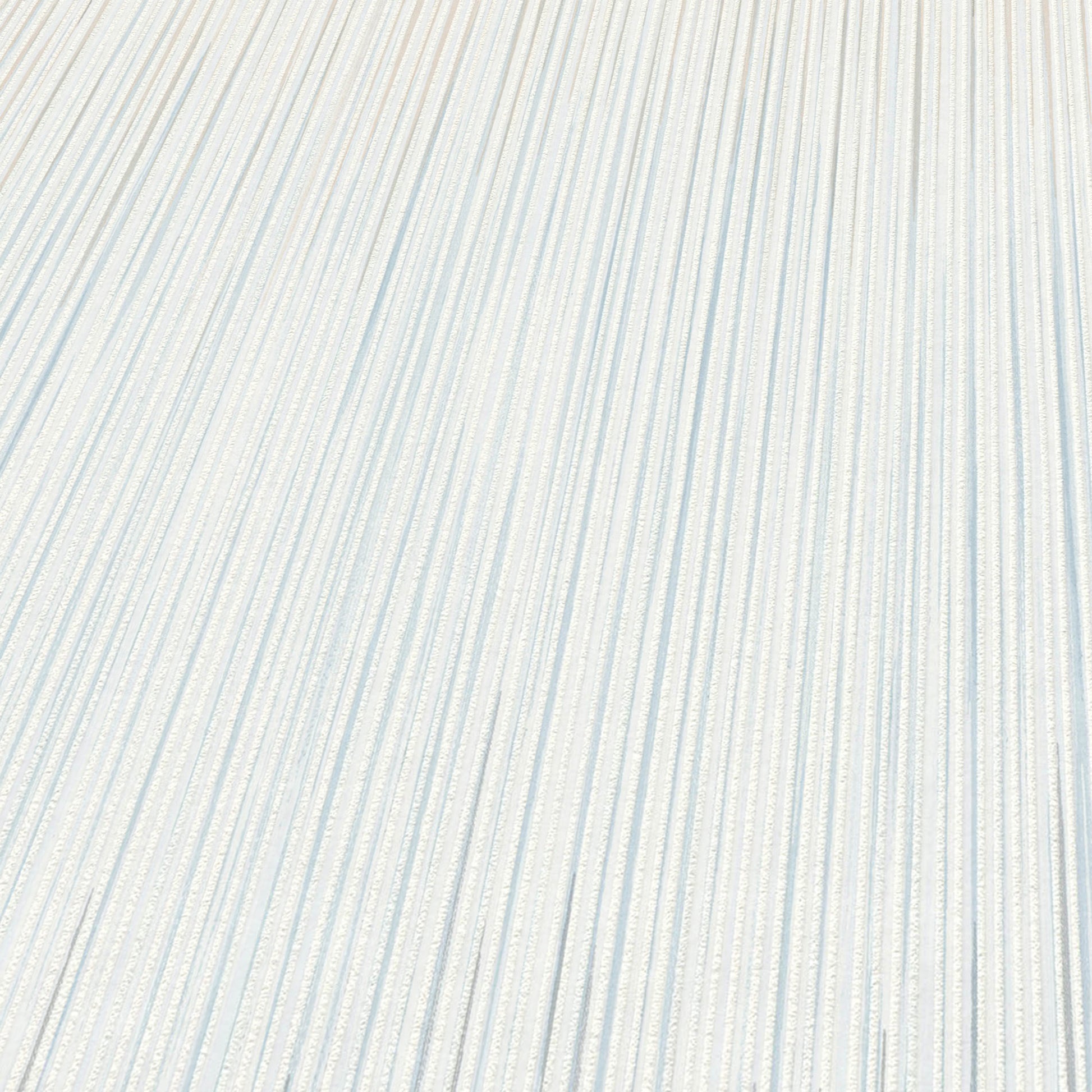 Cream wallpaper with pale diagonal blue stripes and a raised stria texture.