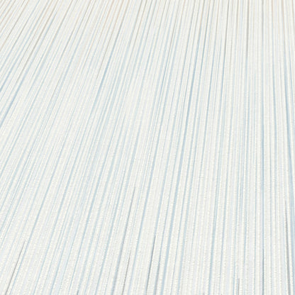 Cream wallpaper with pale diagonal blue stripes and a raised stria texture.