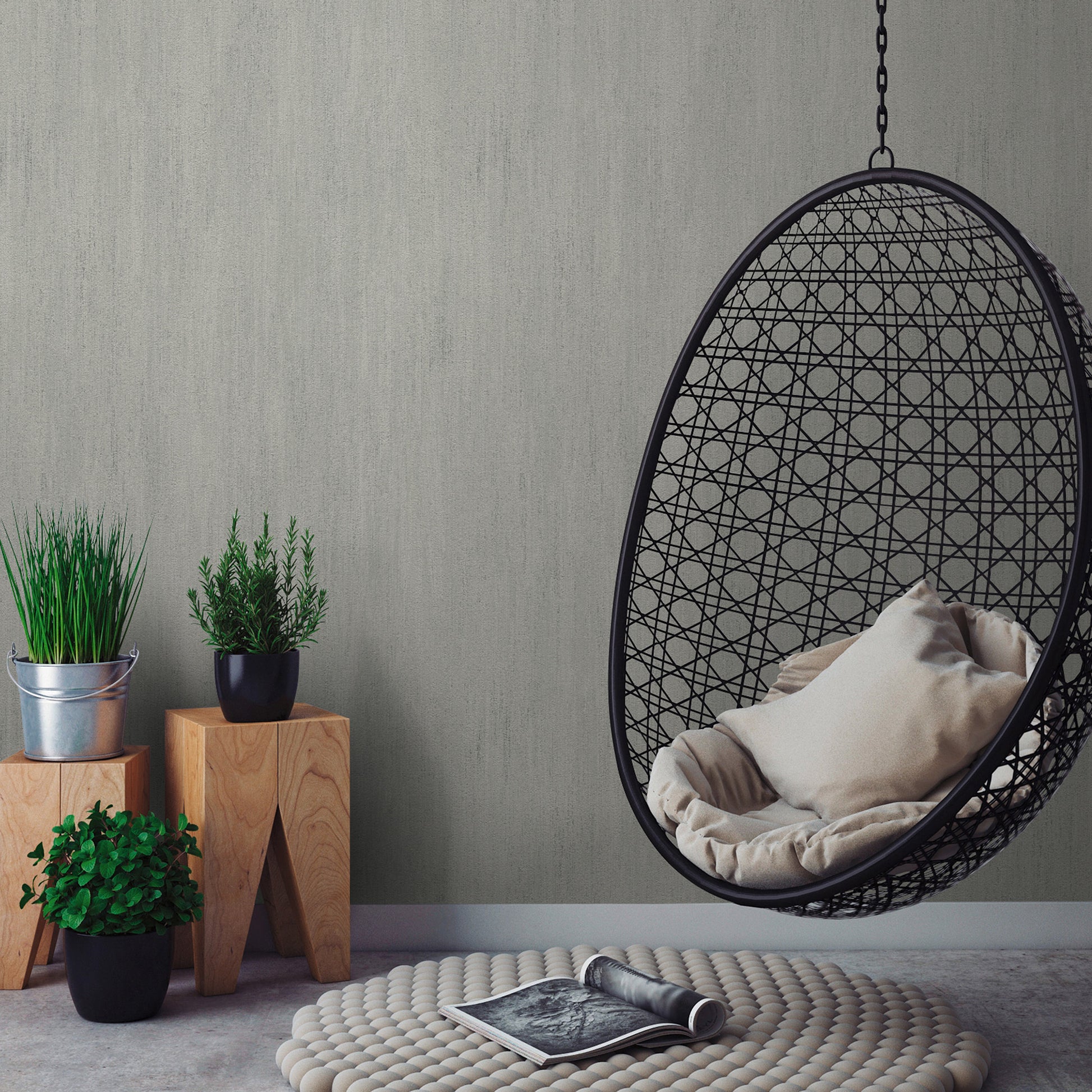 Taupe wallpaper with a raised texture pattern; traditional taupe design.