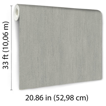 Taupe wallpaper roll with raised texture and traditional pattern; 33 ft long by 20.86 in wide.