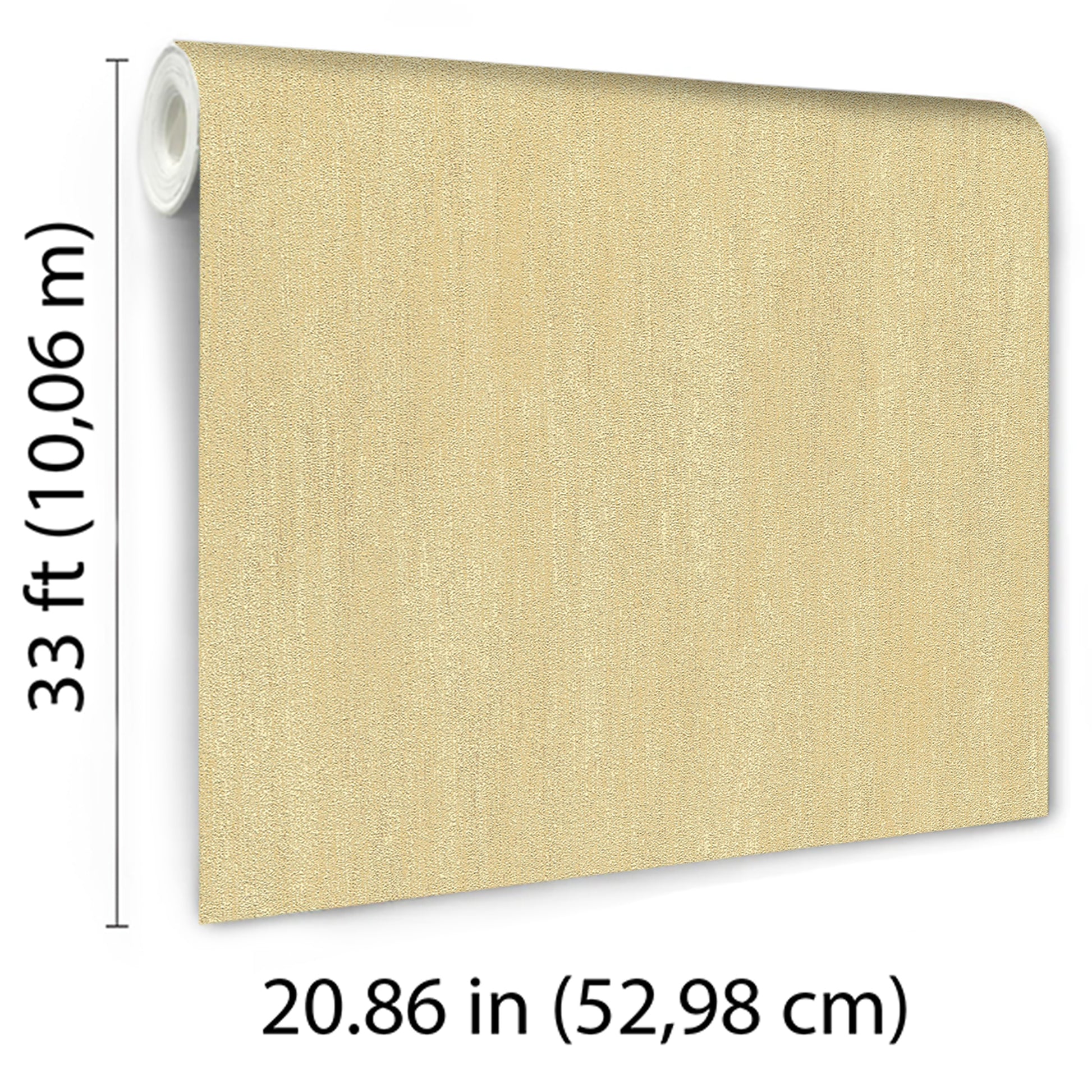 Sepia raised-texture wallpaper panel with rolled left edge; wallcovering for interiors, 33 ft by 20.86 in.