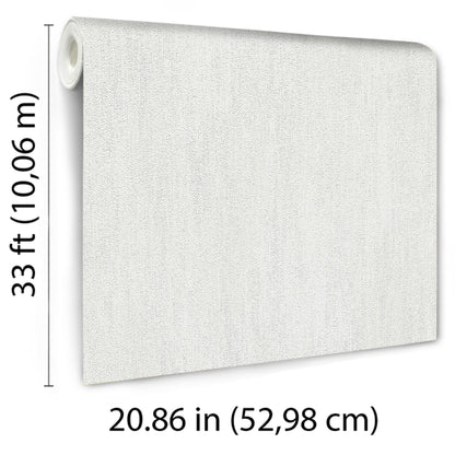 Light gray wallpaper roll with raised texture and fabric-like finish, 33 ft long and 20.86 in wide.