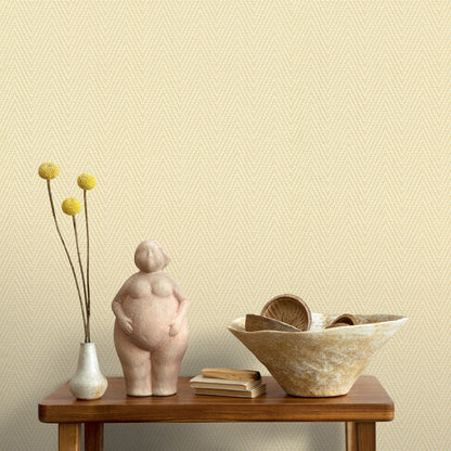 Yellow chevron stripe wallpaper pattern swatch in a traditional style.